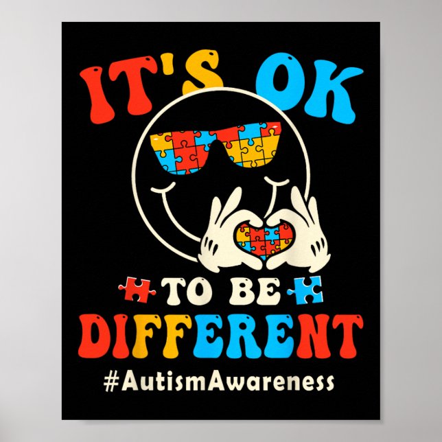 Its Ok To Different Autism Groovy Smile Face Puzzl Poster (Front)