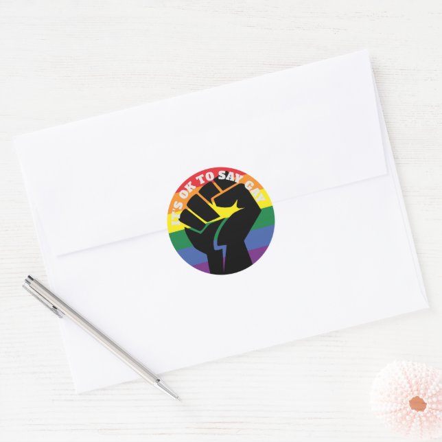 It's Ok To Say Gay Trans Gay rights and Equality B Classic Round Sticker (Envelope)
