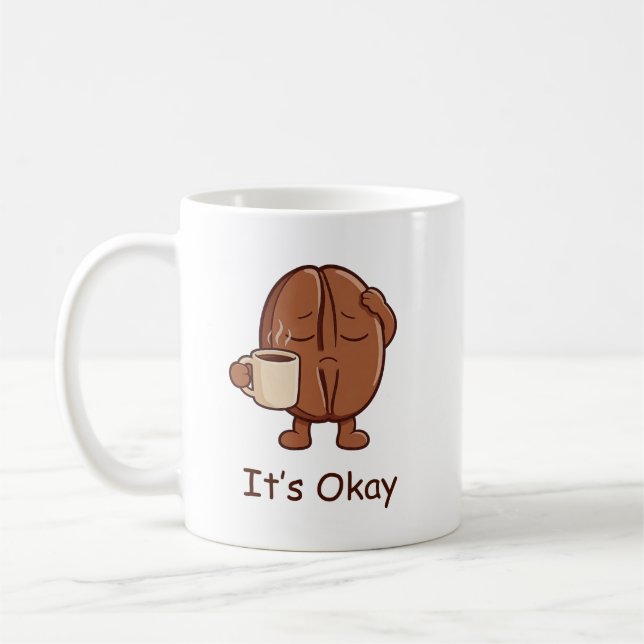 It's Okay Cute Coffee Bean Character Mug (Left)