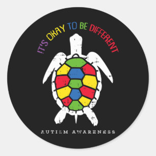 Its Okay To Be Different Autism Awareness Turtle B Classic Round Sticker