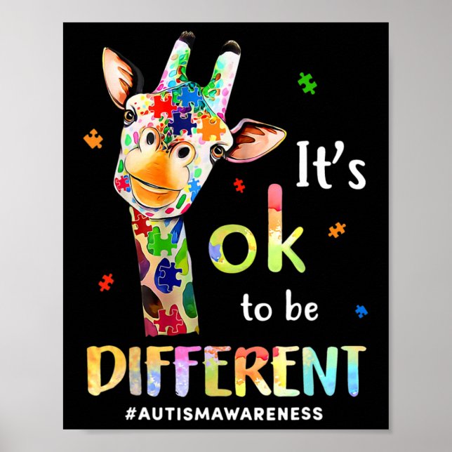 Its Okay To Be Different Giraffe Puzzle Autism Awa Poster (Front)