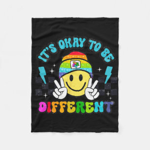 Its Okay To Be Different Smile Face Puzzle Autism Fleece Blanket