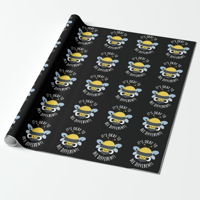 It's Okay To Bee Different Funny Bug Pun Dark BG Wrapping Paper (Unrolled)