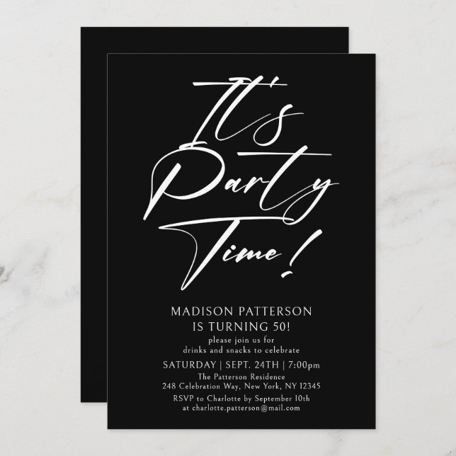 It's Party Time 50th Birthday Party Simple Elegant Invitation (Front/Back)