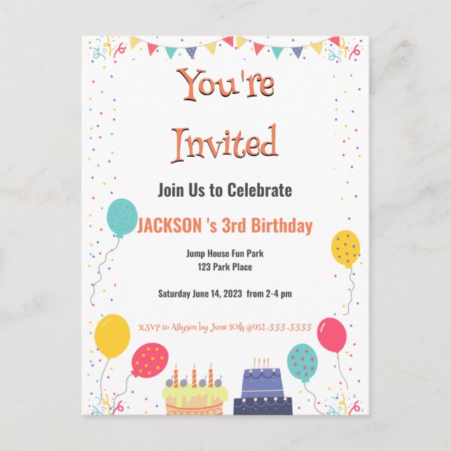 It's Party Time Birthday Invitation Postcard (Front)