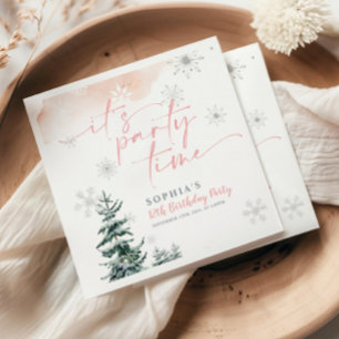 It's Party Time Birthday Napkins, Winter Birthday  Napkin