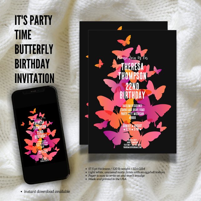 It's Party Time Butterfly Birthday  Invitation ( The Butterfly Studio
It's Party Time Butterfly Birthday Invitation)