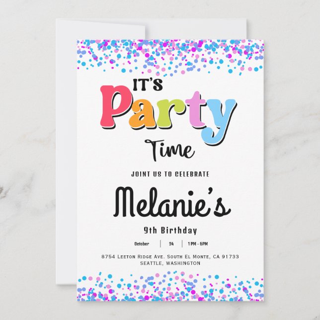 It's Party Time - Confetti Party Invite (Front)