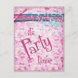 It's Party Time Fancy Pink Cupcake Invitations