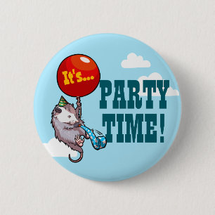 It's PARTY TIME! Floating Opossum Balloon Possum 6 Cm Round Badge