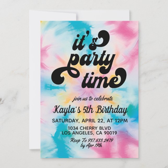 It's Party Time Groovy Tie Dye Birthday Invitation (Front)