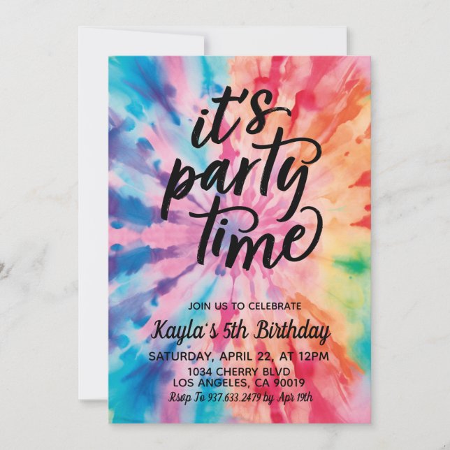 It's Party Time Groovy Tie Dye Birthday Invitation (Front)