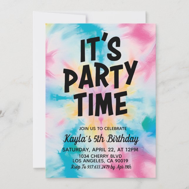 It's Party Time Groovy Tie Dye Birthday Invitation (Front)