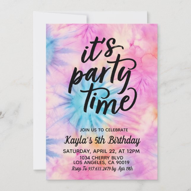 It's Party Time Groovy Tie Dye Birthday Invitation (Front)