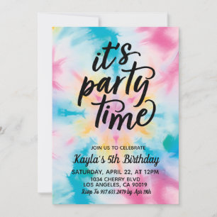 It's Party Time Groovy Tie Dye Birthday Invitation
