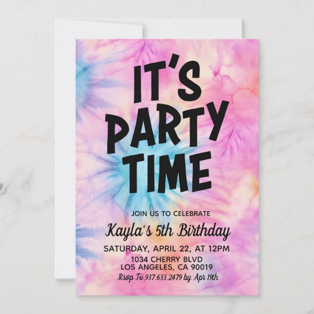 It's Party Time Groovy Tie Dye Birthday Invitation (Front)