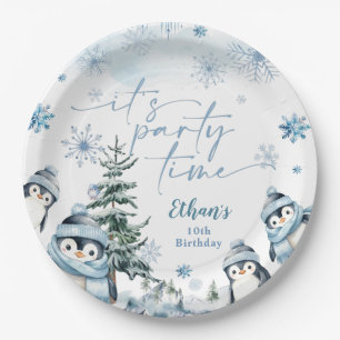 It's party time Penguin winter birthday Paper Plate