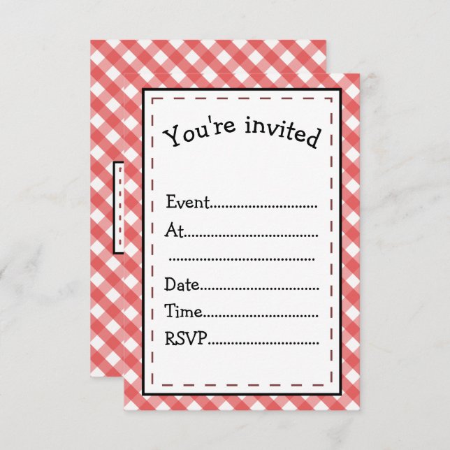 It's Party Time Red Gingham Invitation (Front/Back)