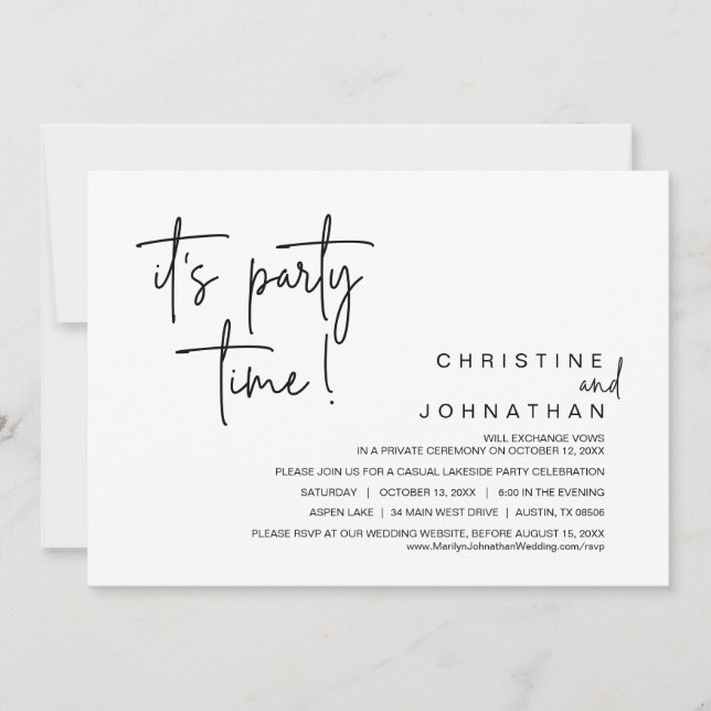 It's Party time, Wedding Elopement Dinner Party Invitation (Front)