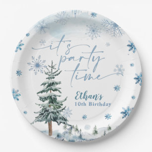 It's party time winter birthday paper plate