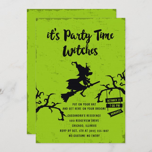 Its Party Time Witches Halloween Party Invite (Front/Back)