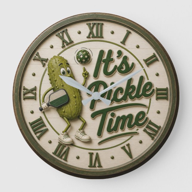 It's Pickle Time Cute Pickle Character Large Clock (Front)