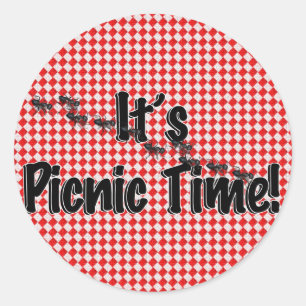 It's Picnic Time! Red Chequered Table Cloth w/Ants Classic Round Sticker