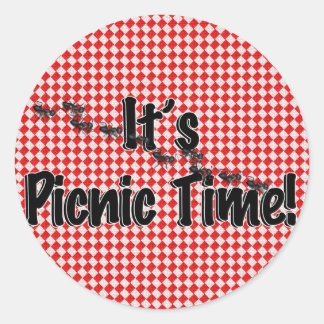 It's Picnic Time! Red Chequered Table Cloth w/Ants Classic Round Sticker