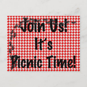 It's Picnic Time! Red Chequered Table Cloth w/Ants Invitation Postcard