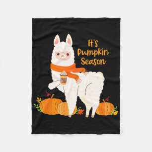 It's Pumpkin Season Llama Autumn Leaves Fall Gift  Fleece Blanket
