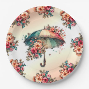 It's Raining A Beautiful Floral Wedding Paper Plate
