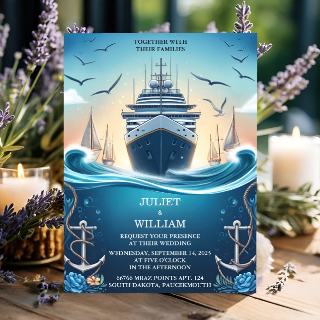 Its Rope Knot Boat Ship Navy Blue Nautical Wedding Invitation (Creator Uploaded)