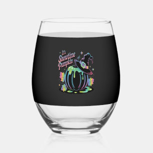 It's Showtime Pumpkin Hat Pumpkin Stemless Wine Glass