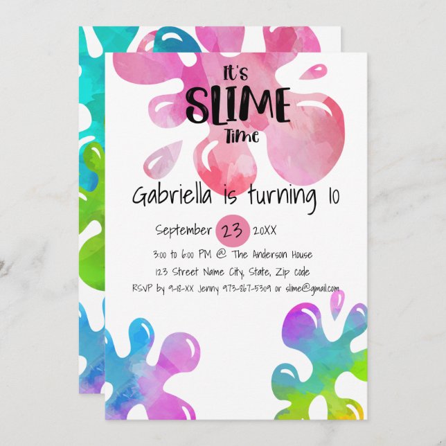 It's Slime Time Birthday Party Invitation (Front/Back)