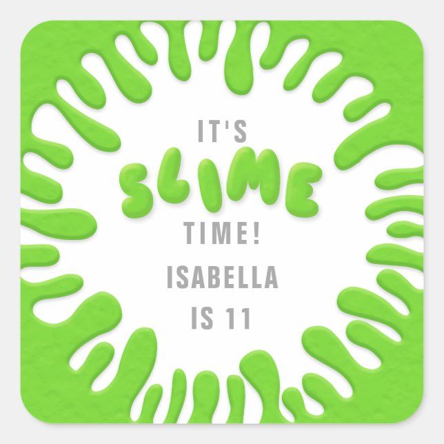 Its slime time neon green birthday party stickers (Front)