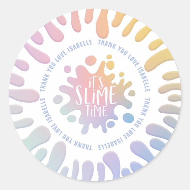 Its slime time rainbow splat birthday party classic round sticker (Front)