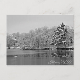 It's Snowing Over the Lake, Monochrome Illinois Postcard
