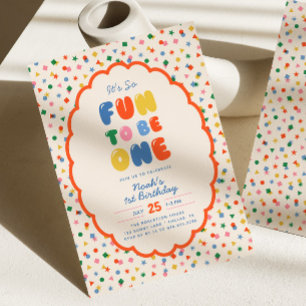 It's So Fun To Be Bold Confetti 1st Birthday Invitation