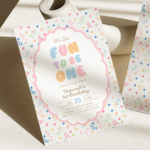 It's So Fun To Be One Pastel Confetti 1st Birthday Invitation