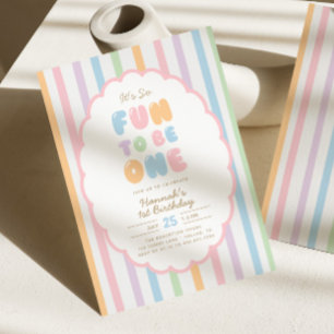 It's So Fun To Be One Pastel Stripe 1st Birthday Invitation