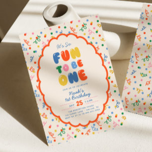 It's So Fun To Be Playful Confetti 1st Birthday Invitation