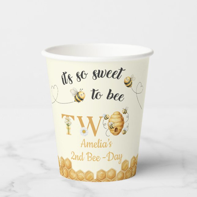 It's So Sweet To Bee 2nd Birthday Paper Cups (Front)