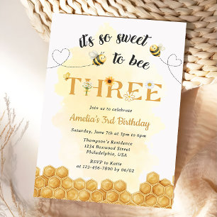 It's So Sweet To Bee 3rd Birthday Invitation