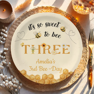 It's So Sweet To Bee 3rd Birthday Paper Plate