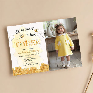 It's So Sweet To Bee Photo 3rd Birthday Invitation
