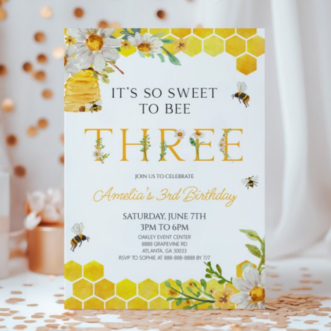 It's So Sweet To Bee Three 3rd Birthday Party Invitation (Creator Uploaded)