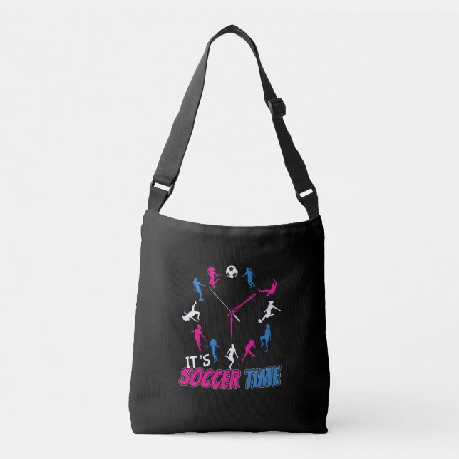 It's Soccer Time Girls Soccer Quote Crossbody Bag (Front)