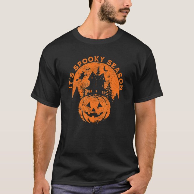 It's Spooky Season Haunted House Pumpkin with Flyi T-Shirt (Front)