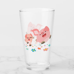 It's Spring!! -Two Cute Cartoon Pigs Glass