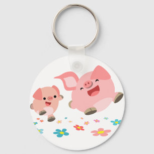 It's Spring!!-Two Cute Cartoon Pigs Keychain